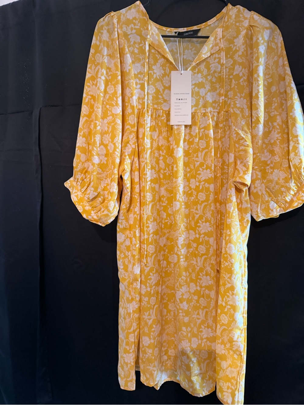Yellow Floral Puff-Sleeve Women’s Dress